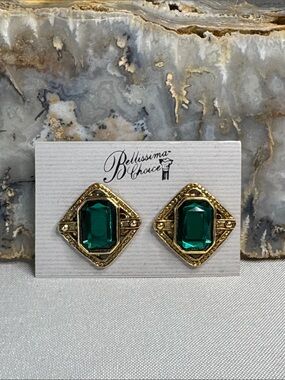 Gold-Tone Earrings with Emerald Green Stones